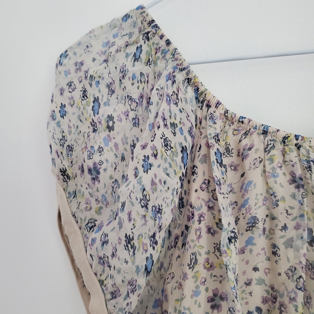 ITALIAN SILK Floral Sheer Blouse Top Cap Sleeves Round Neckline Soft Lined Sz S - Picture 4 of 9